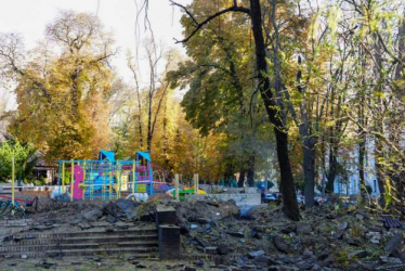The aftermath of a Russian missile attack on a children's playground in Shevchenko Park, Kyiv 